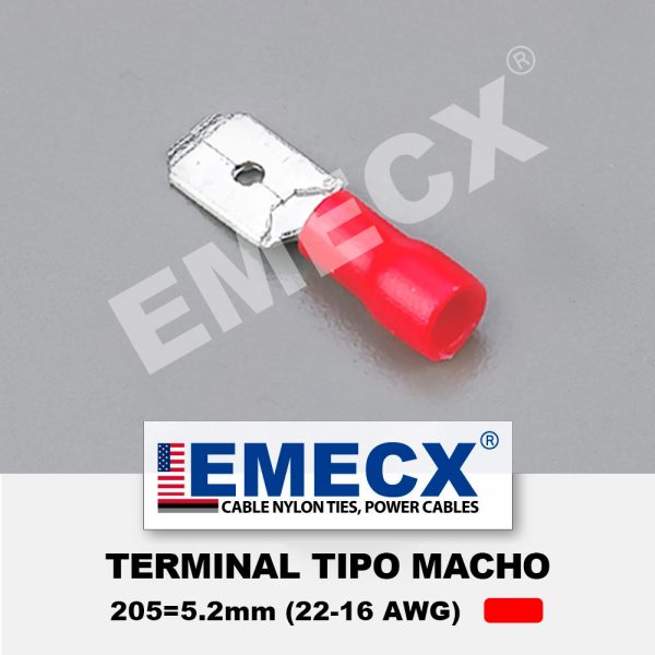 TERMINAL TIPO MACHO 5.2mm ROJO